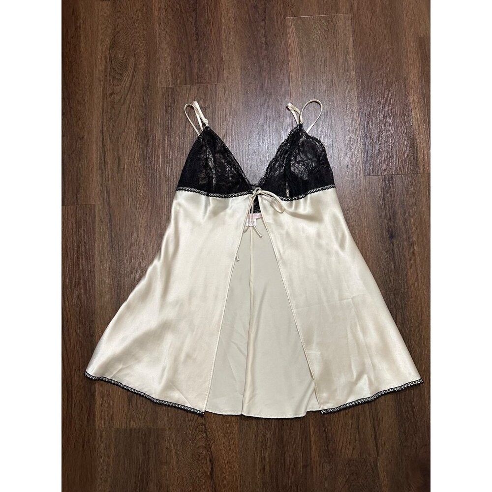 Victoria's Secret Cream Black Lace Small Slip Cami